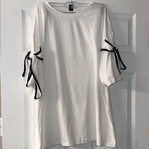 White Tunic Top with Black Bow Sleeve Accents